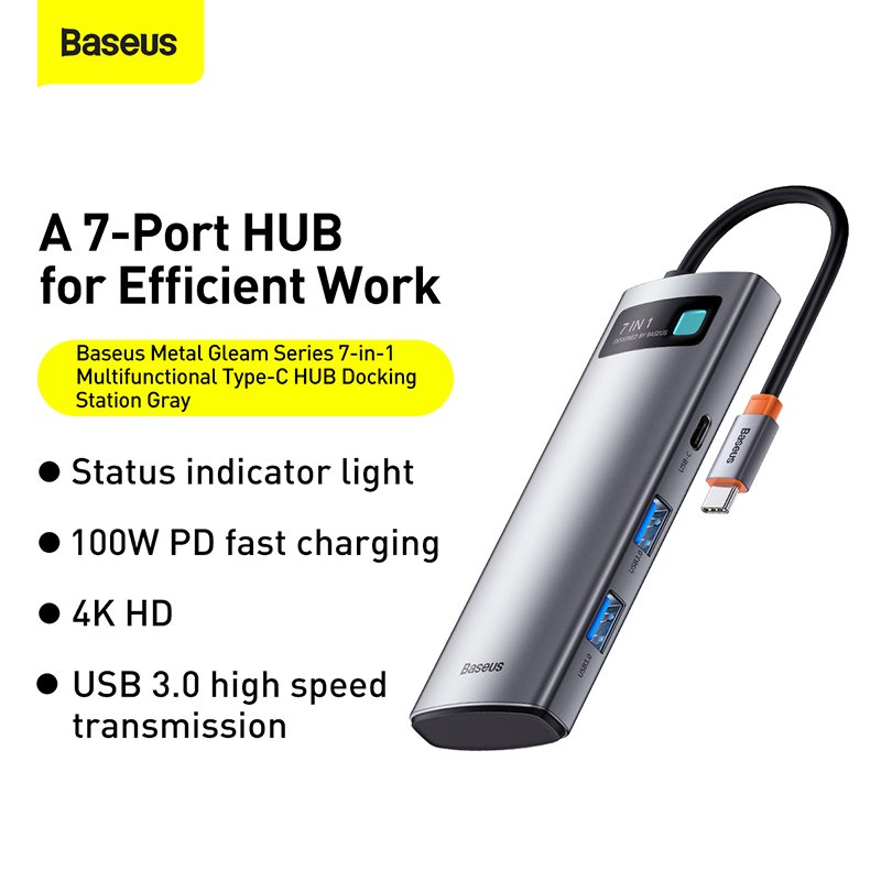 Baseus 7-in-1 Type-C HUB Star Joy Series Multifunctional Docking Station Gray- 1 Year Warranty