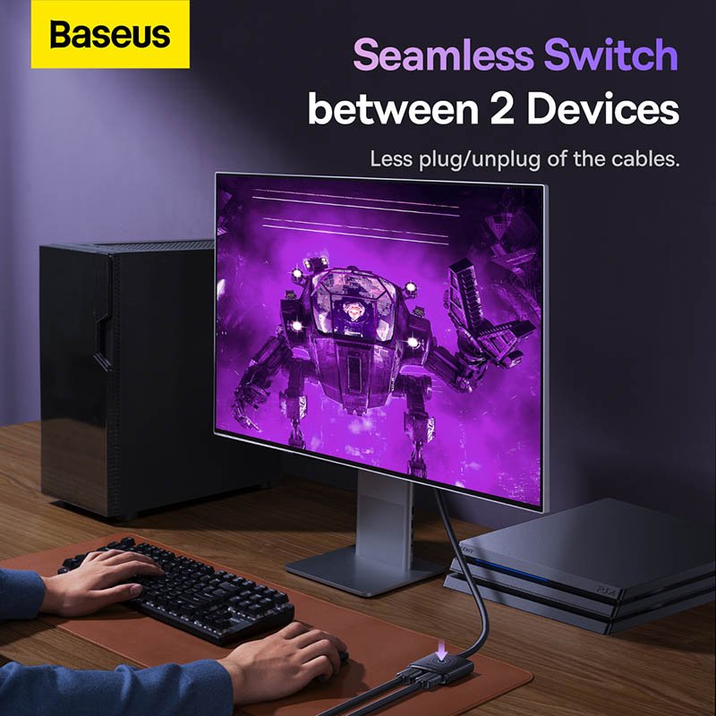 Baseus AirJoy Series 2-in-1 Bidirectional HDMI Switch – 1m HDMI Cable Cluster Black- 1 Year Warranty – 1 Year Warranty