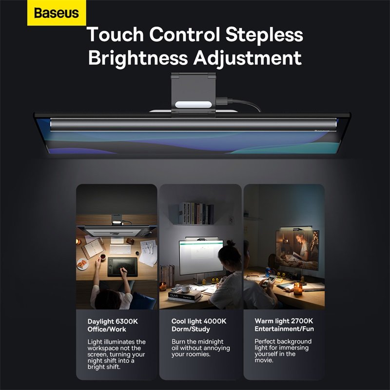 Baseus i-wok2 Series USB Asymmetric Light Source Screen Hanging Light (Youth) Black-DGIW000101- 1 Year Warranty – 1 Year Warranty