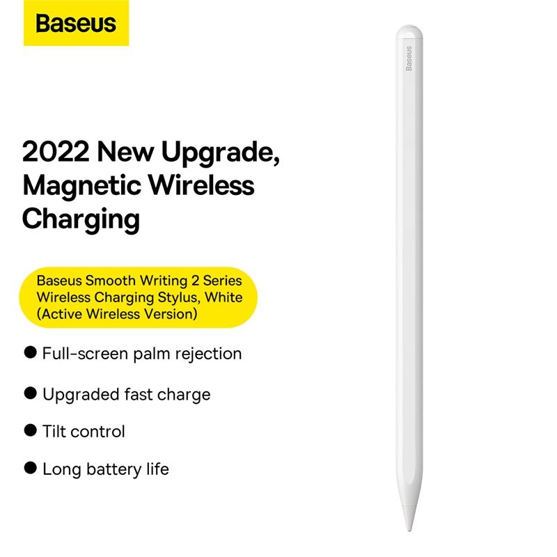 Baseus Smooth Writing 2 Series Wireless Charging Stylus, White (Active Wireless Version with active pen tip) – P80015803213-00- 1 Year Warranty