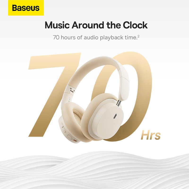 Baseus Bowie D05 Wireless Headphones Noice Reduction 70Hr Battery Creamy-white – NGTD020202- 1 Year Warranty