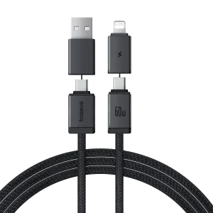 Baseus 1 Meter 60W Versatile Two-for-Two Fast Charging Cable with U+C to C+L Converter – Cosmic Black – 1 Year Warranty