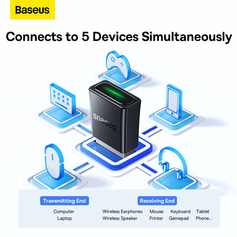 Baseus BA07 Bluetooth 5.3 Adapter Black – ZJBA010001 – 1 Year Warranty