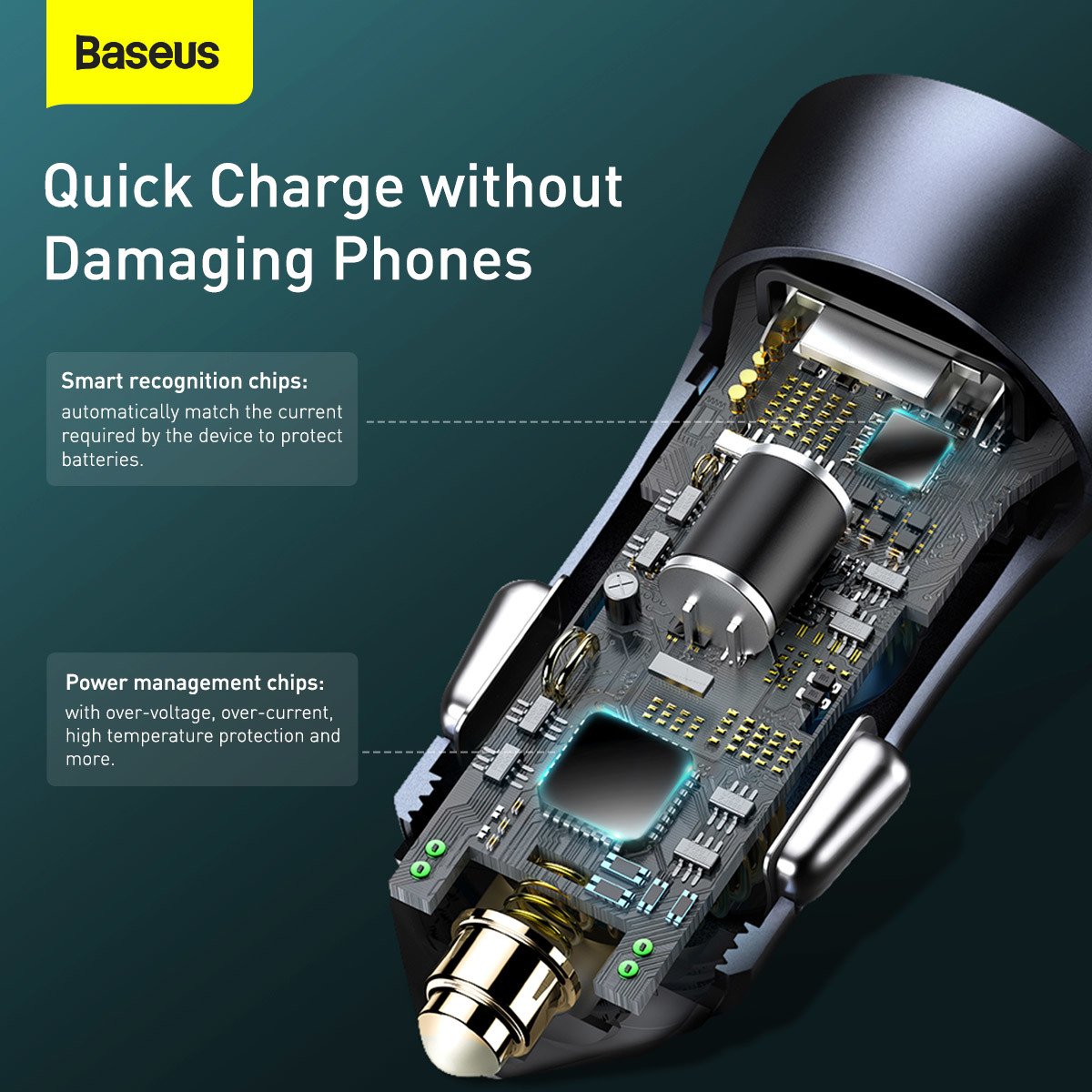 Baseus U+U 40W Golden Contactor Pro Dual Quick Charger Car Charger With Baseus Simple wiring USB For Type-C 5A 1.0m Dark Gray – 1 Year Warranty