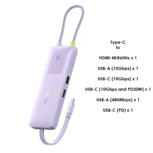 Baseus Dual Fast Charging 6-in-1 HUB Nebula Purple – 1 Year Warranty