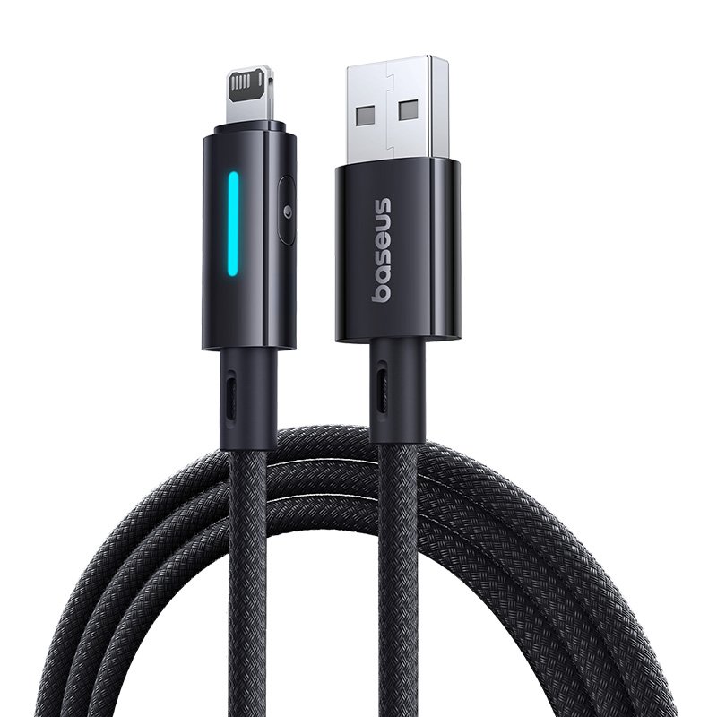 Baseus 1 Meter Lit Button-Control USB to Lightning 2.4A Fast Charging Data Cable – Cosmic Black – 1 Year Warranty