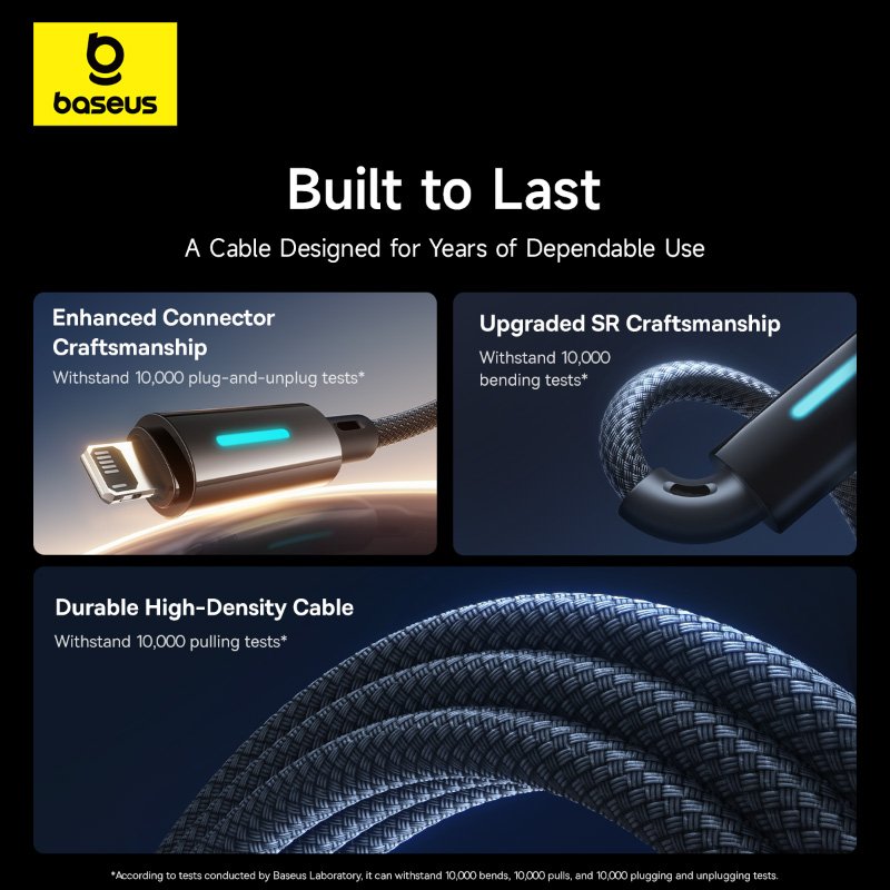 Baseus 1 Meter Lit Button-Control USB to Lightning 2.4A Fast Charging Data Cable – Cosmic Black – 1 Year Warranty