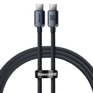 Baseus 1.2m Type-C to Type-C 100W Fast Charging Data Cable – Crystal Shine Series – Black- 1 Year Warranty
