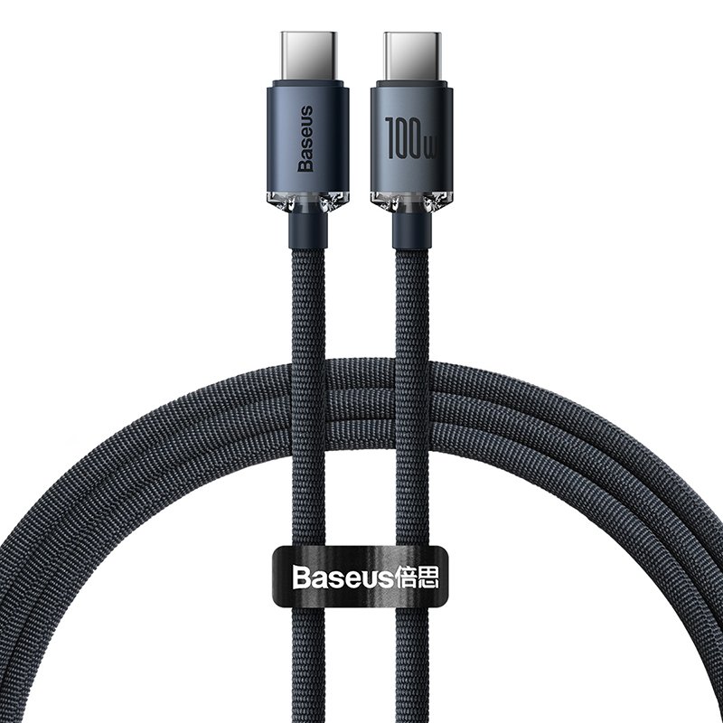 Baseus 1.2m Type-C to Type-C 100W Fast Charging Data Cable – Crystal Shine Series – Black- 1 Year Warranty