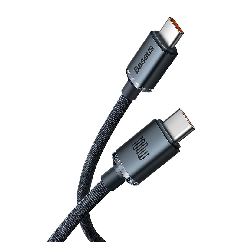Baseus 1.2m Type-C to Type-C 100W Fast Charging Data Cable – Crystal Shine Series – Black- 1 Year Warranty