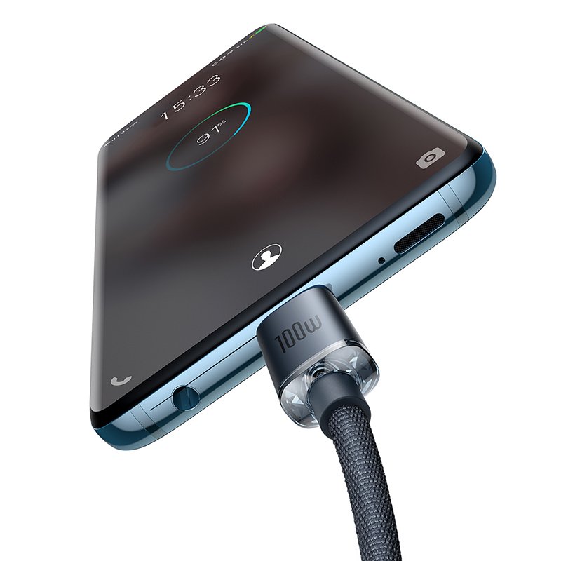 Baseus 1.2m Type-C to Type-C 100W Fast Charging Data Cable – Crystal Shine Series – Black- 1 Year Warranty