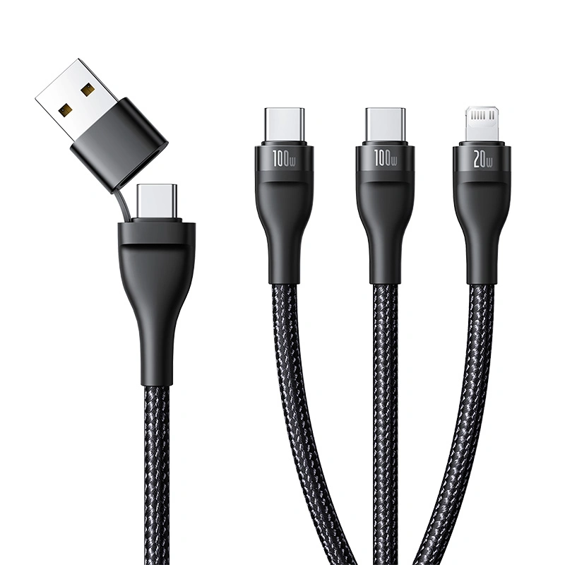 Baseus 1.5Meter Flash Series 3 Two-for-three U+C to C+C+L 100W Fast Charging Cable – Cluster Black – P10377501111-00 – 1 Year Warranty