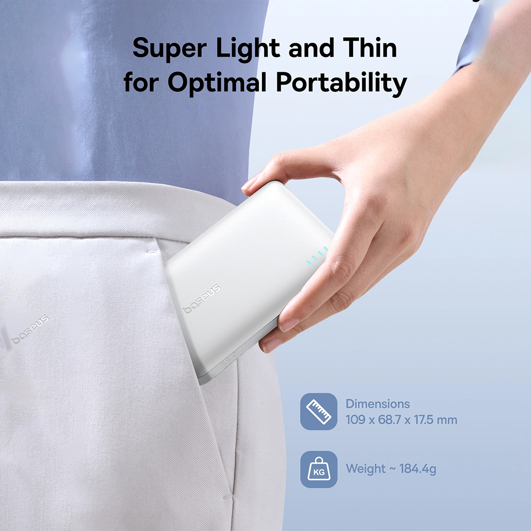 Baseus 10000mAh 22.5W EnerFill FP21 Power Bank – (Moon White) – 1 Year Warranty