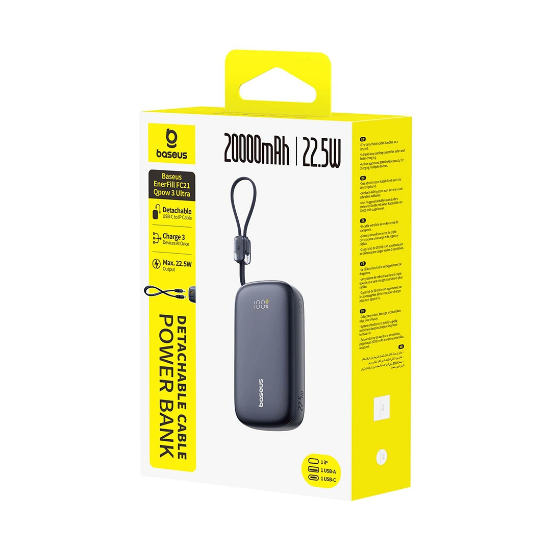 Baseus 20000 mAh 22.5 W EnerFill FC21 “QPow 3 Ultra” Power Bank – (Cosmic Black) – 1 Year Warranty