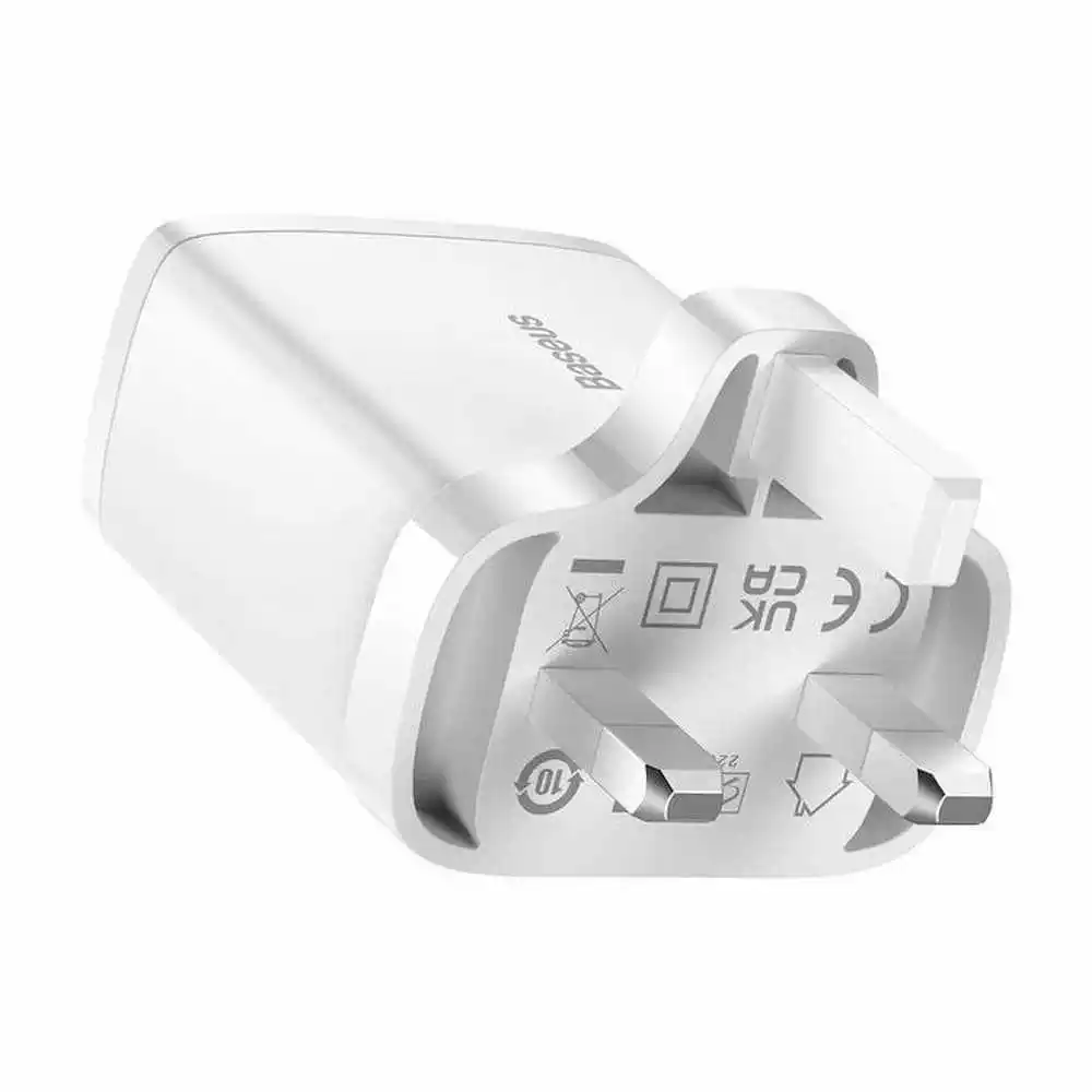 Baseus 30W 2U+C Compact Fast Charger UK White – CCXJ030102 – – 1 Year Warranty