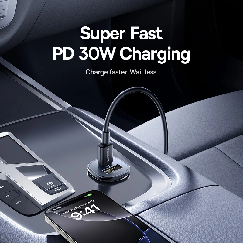 Baseus 30W GoTrip Car Charger Type – C+USB – Cosmic Black – 1 Year Warranty