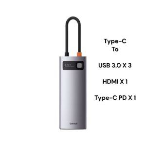 Baseus 5-in-1 Star Joy Series Multifunctional Type-C HUB Docking Station Gray (Type C to USB 3.0*3 / HDMI*1 4K 60HZ / Type C PD*1) -CAHUB-CX0G- 1 Year Warranty – 1 Year Warranty
