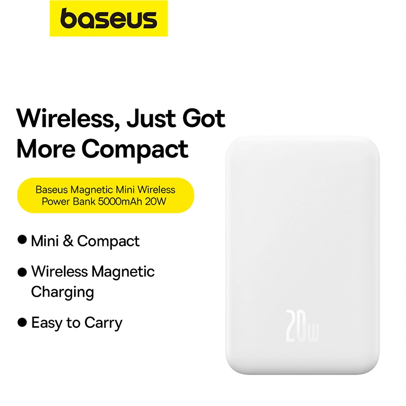 Baseus 5000mAh 20W Magnetic Mini Wireless Fast Charge Power Bank Stellar White – P10022107223-00- 1 Year Warranty