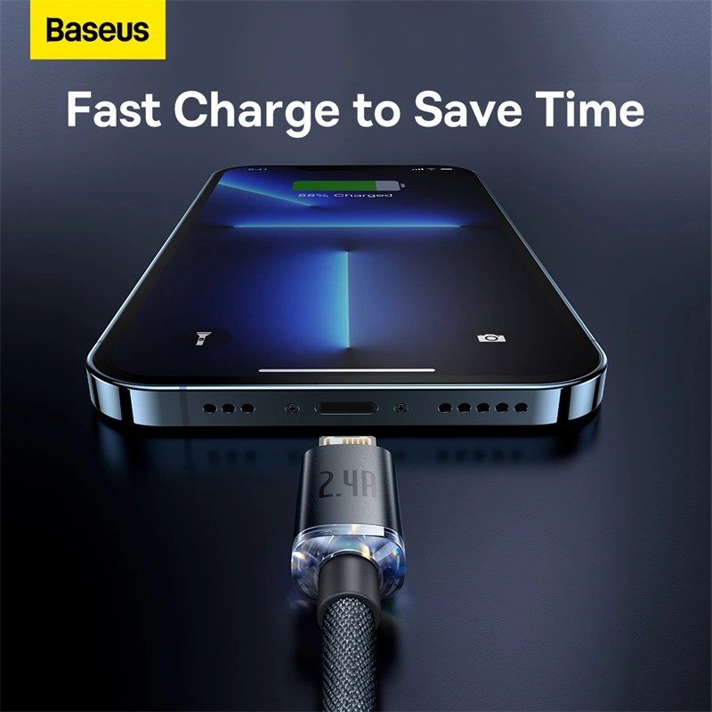 Baseus Crystal Shine Series 2Meter 2.4A USB to iPhone Fast Charging Data Cable – 1 Year Warranty