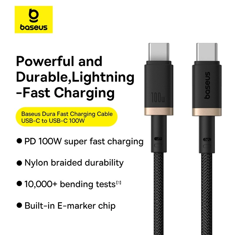 Baseus Dura Series 1 Meter 100W Type-C to Type-C Fast Charging Cable – 1 Year Warranty