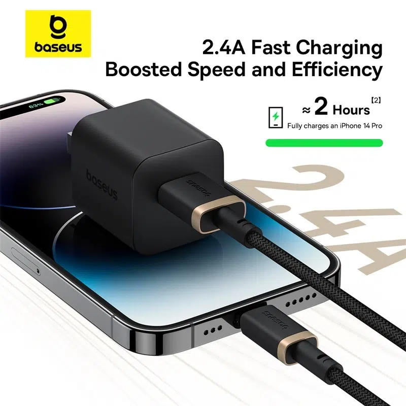 Baseus Dura Series 1 Meter 2.4A USB to Lightning Fast Charging Cable – 1 Year Warranty