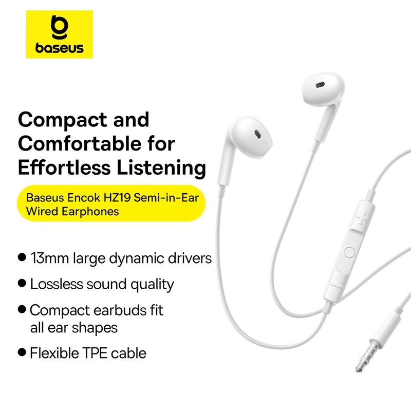 Baseus Encok HZ19 Wired Earphones – Moon White – 1 Year Warranty