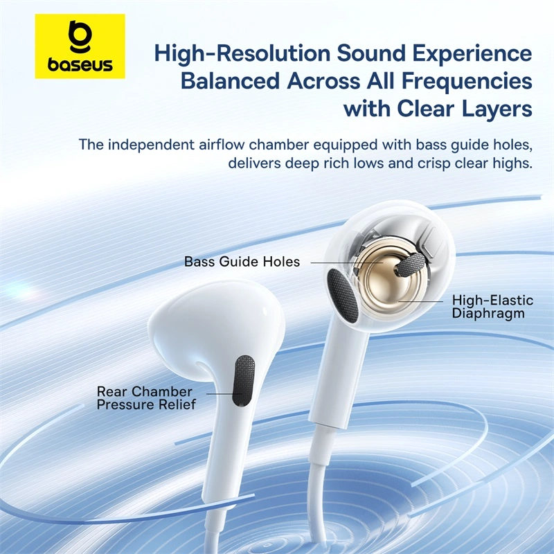 Baseus Encok HZ19 Wired Earphones – Moon White – 1 Year Warranty