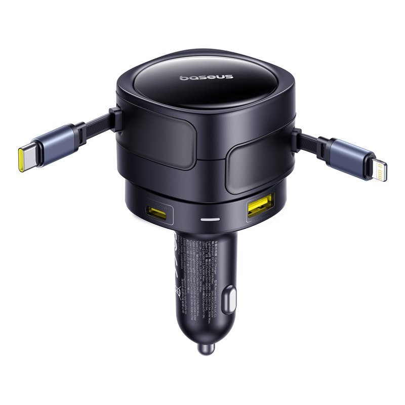 Baseus Enjoyment Max Car Charger C+L Cables & U+C Ports 90W Cosmic Black – 1 Year Warranty