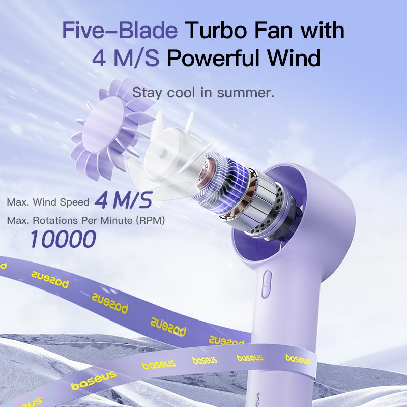 Baseus GoTrip DT1 Mini Turbine Handheld Fan Nebula Purple – 1 Year Warranty