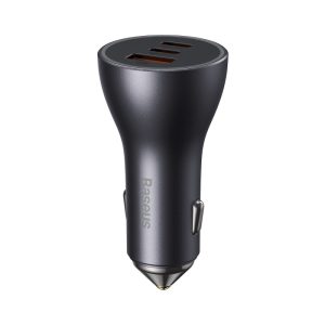 Baseus Golden Contactor Pro Triple Fast Charger Car Charger 65W U+C+C Dark Gray – 1 Year Warranty
