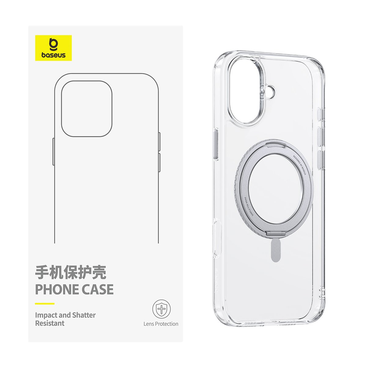 Baseus Iphone 16 SkyRing Series 360 Magnetic Phone Case with Stand – Clear