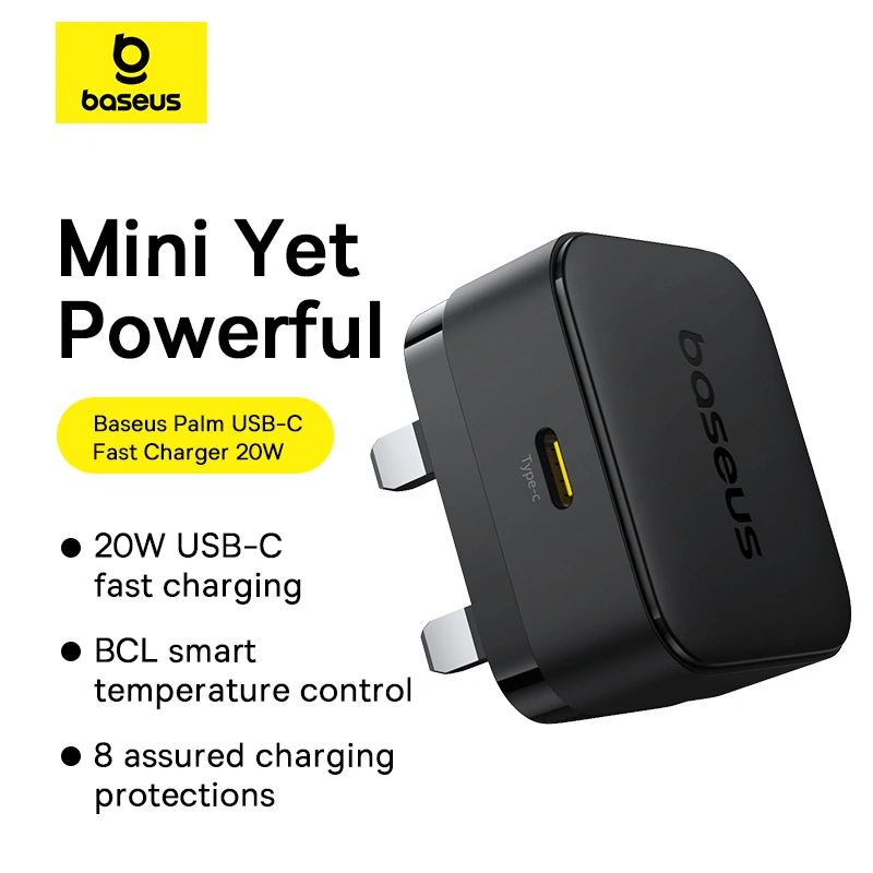 Baseus 20W Palm Fast Charger Type C UK Pin – Cluster Black – 1 Year Warranty