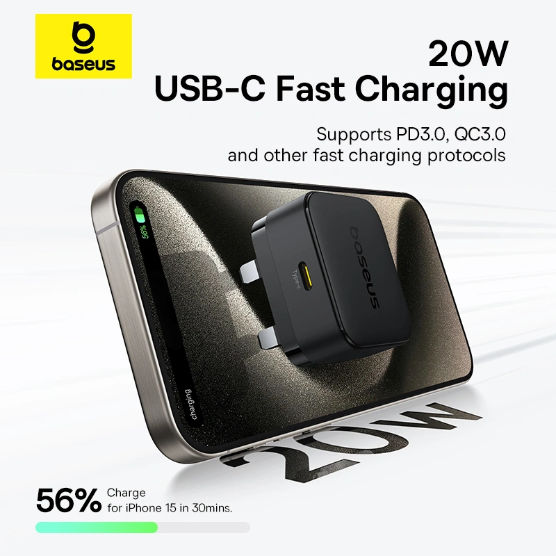 Baseus 20W Palm Fast Charger Type C UK Pin – Cluster Black – 1 Year Warranty