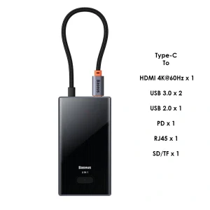 Baseus PioneerJoy 8-Port Type-C HUB Adapter – 1 Year Warranty