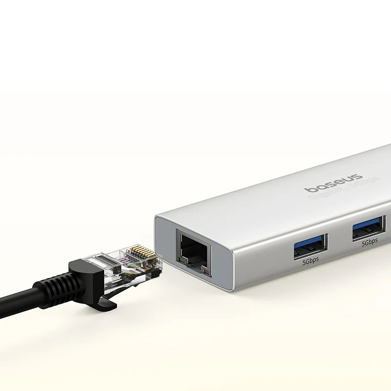 Baseus PortalJoy Series 4-Port Type-C HUB (3x USB 3.0 + RJ45 Gigabit Ethernet) – B00053003S11-01 – 1 Year Warranty