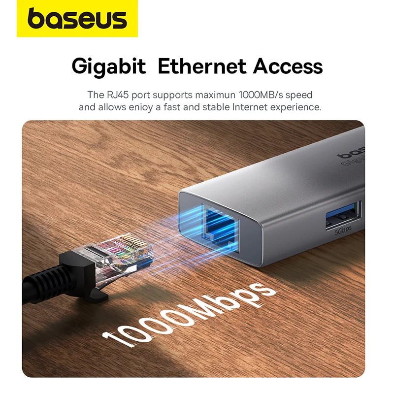Baseus PortalJoy Series 4-Port Type-C HUB (3x USB 3.0 + RJ45 Gigabit Ethernet) – B00053003S11-01 – 1 Year Warranty