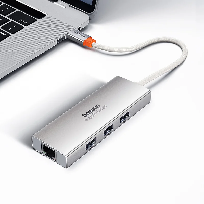 Baseus PortalJoy Series 4-Port Type-C HUB (3x USB 3.0 + RJ45 Gigabit Ethernet) – B00053003S11-01 – 1 Year Warranty