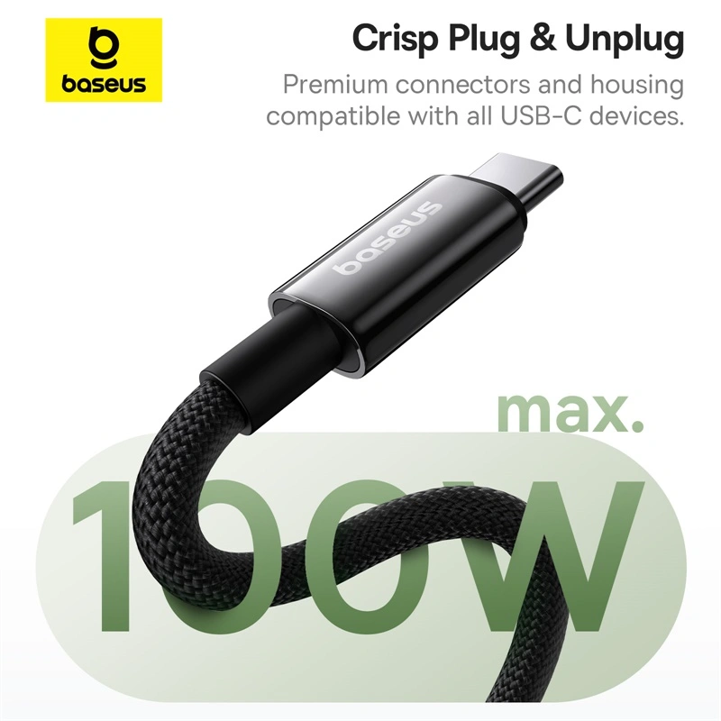 Baseus 1Meter Tungsten Gold Type-C to Type-C 100W Magnetic Charging Cable – Cluster Black – 1 Year Warranty