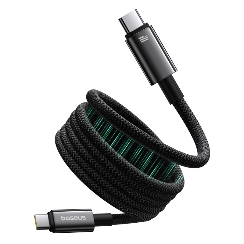 Baseus 1Meter Tungsten Gold Type-C to Type-C 100W Magnetic Charging Cable – Cluster Black – 1 Year Warranty