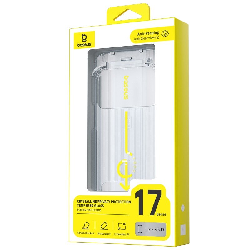 Baseus iPhone 17 Pro Max Crystalline Privacy Protection Tempered Glass Screen Protector for with Dustproof Installation Tray Clear