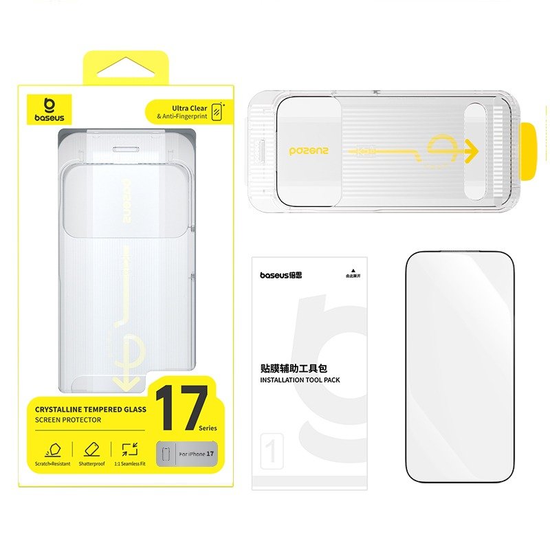 Baseus iPhone 17 Pro Max Crystalline Privacy Protection Tempered Glass Screen Protector for with Dustproof Installation Tray Clear
