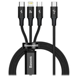 Baseus Rapid 1.5 Meter Type-C to M+L+T PD 20W, 3A, 2A Cable- 1 Year Warranty – 1 Year Warranty