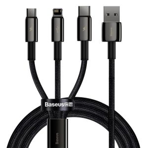 Baseus Tungsten 1.5 Meter USB to M+L+C 3.5A Cable- 1 Year Warranty – 1 Year Warranty