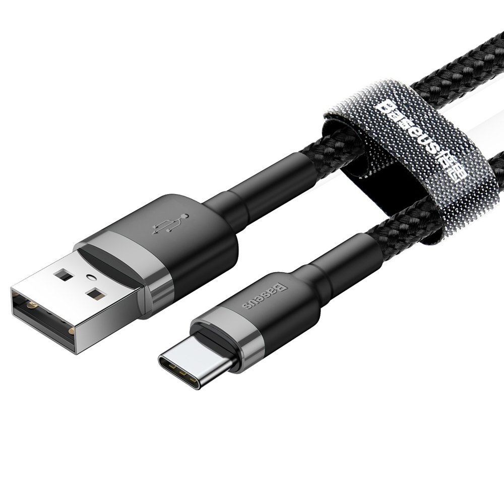 Baseus Cafule 2M Nylon Braided Cable USB To Type-C QC3.0 2A Black-Grey – CATKLF-CG1- 1 Year Warranty – 1 Year Warranty