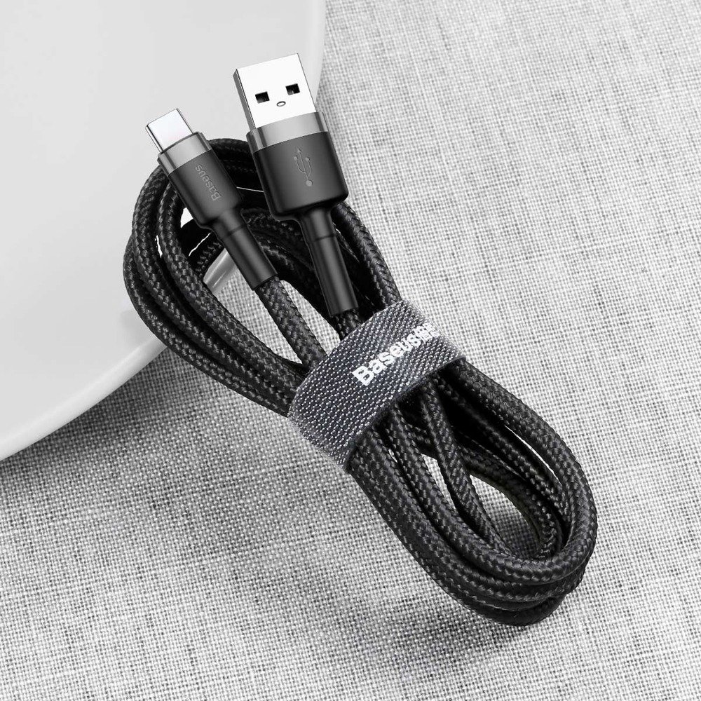 Baseus Cafule 2M Nylon Braided Cable USB To Type-C QC3.0 2A Black-Grey – CATKLF-CG1- 1 Year Warranty – 1 Year Warranty