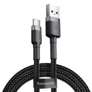 Baseus Cafule 2M Nylon Braided Cable USB To Type-C QC3.0 2A Black-Grey – CATKLF-CG1- 1 Year Warranty – 1 Year Warranty