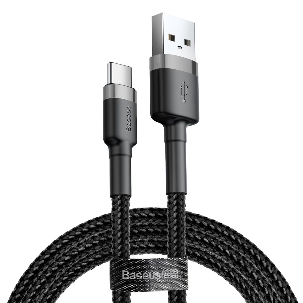 Baseus Cafule 2M Nylon Braided Cable USB To Type-C QC3.0 2A Black-Grey – CATKLF-CG1- 1 Year Warranty – 1 Year Warranty