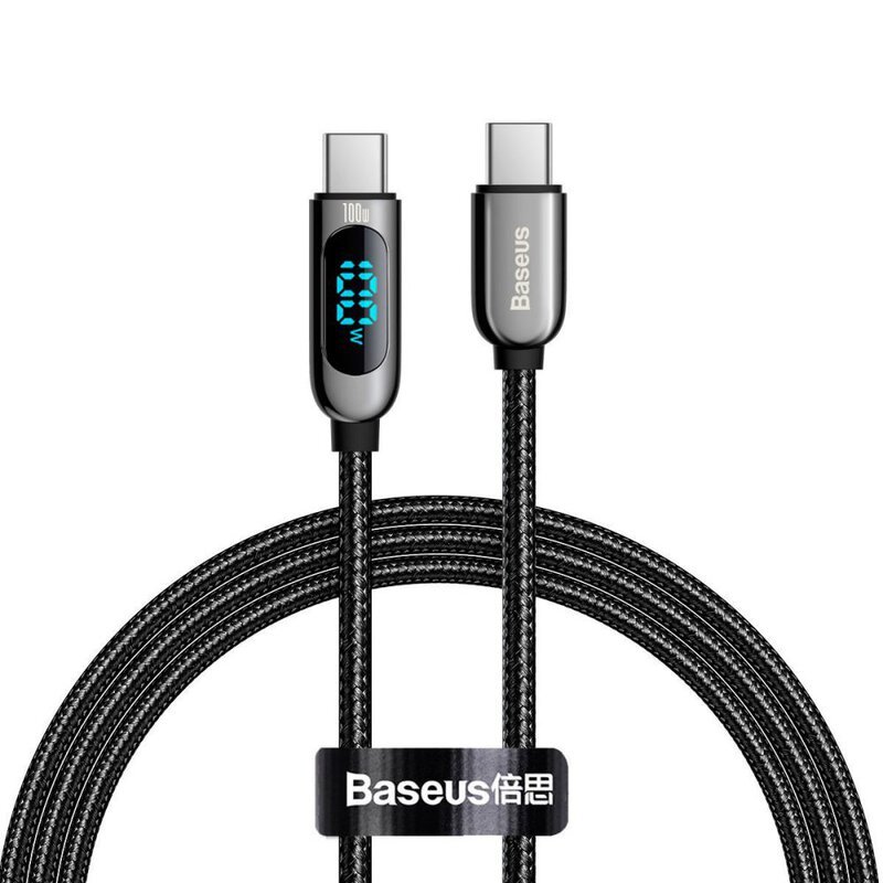 Baseus Display 1M 100W Fast Charging Data Cable Type-C to Type-C Black Digital Display- CATSK-B01- 1 Year Warranty – 1 Year Warranty