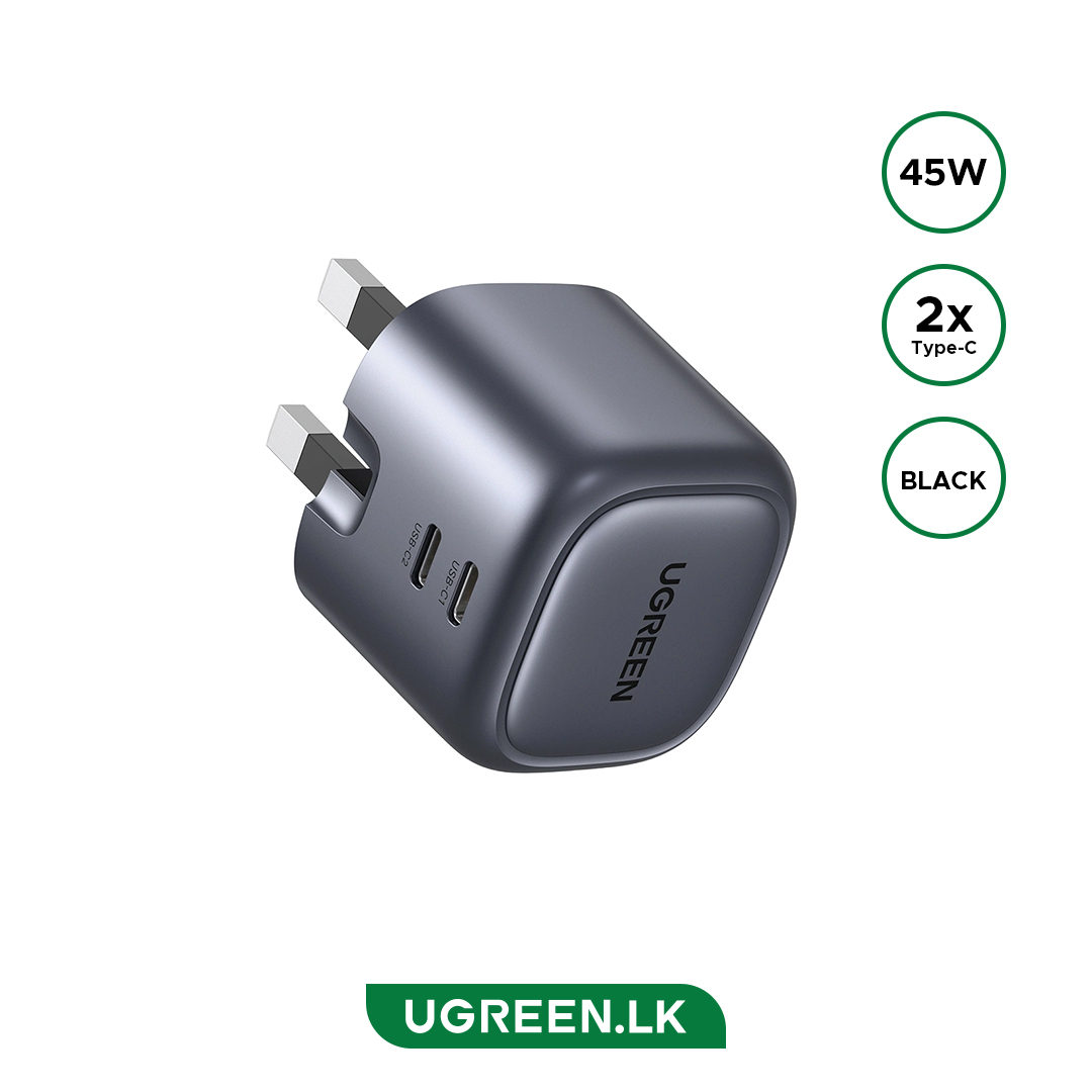 UGREEN 45W NexodeGaN Dual Type-C PD Fast Charging Adapter – CD294 – 90399 – 18 Months Warranty
