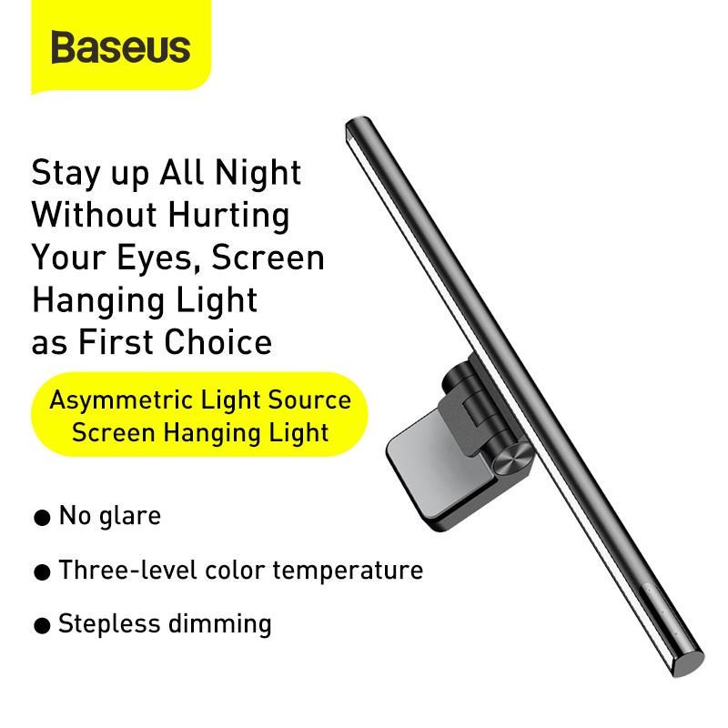 Baseus i-wok Series USB Stepless Dimming Screen Hanging Light (Youth) Black – DGIWK-B01- 1 Year Warranty – 1 Year Warranty